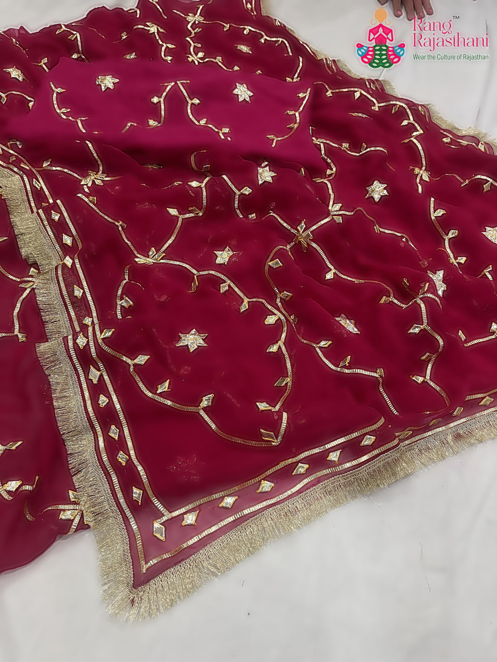 Rani Pink Pure Chiffon Gota Patti Work Saree : Bright Flow