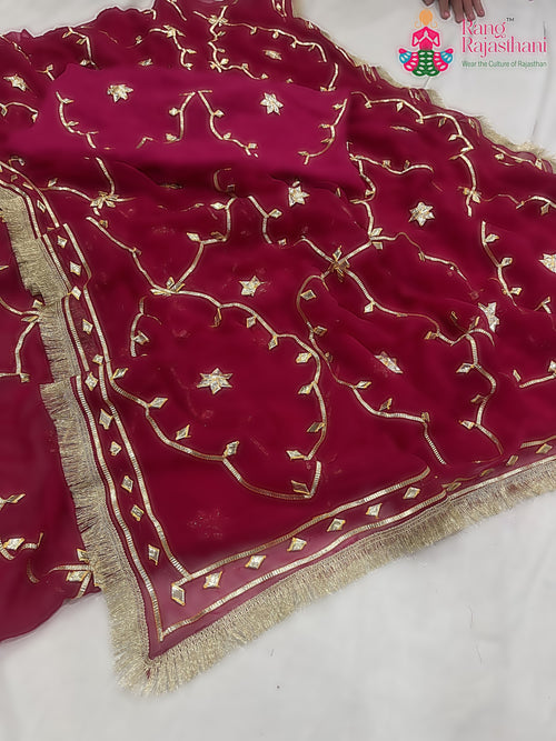 Rani Pink Pure Chiffon Gota Patti Work Saree : Bright Flow