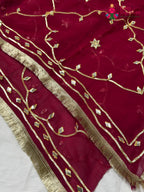 close up view of rani pure chiffon gota patti saree
