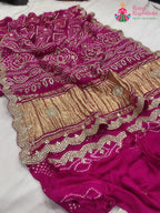 Rani Pink Pure Gaji Silk Gota Patti Work Saree : Gentle Flow