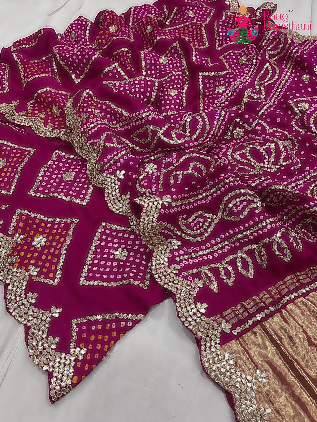 Rani Pink Pure Gaji Silk Gota Patti Work Saree : Gentle Flow