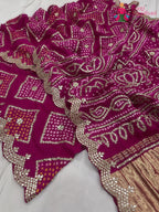 Rani Pink Pure Gaji Silk Gota Patti Work Saree : Gentle Flow