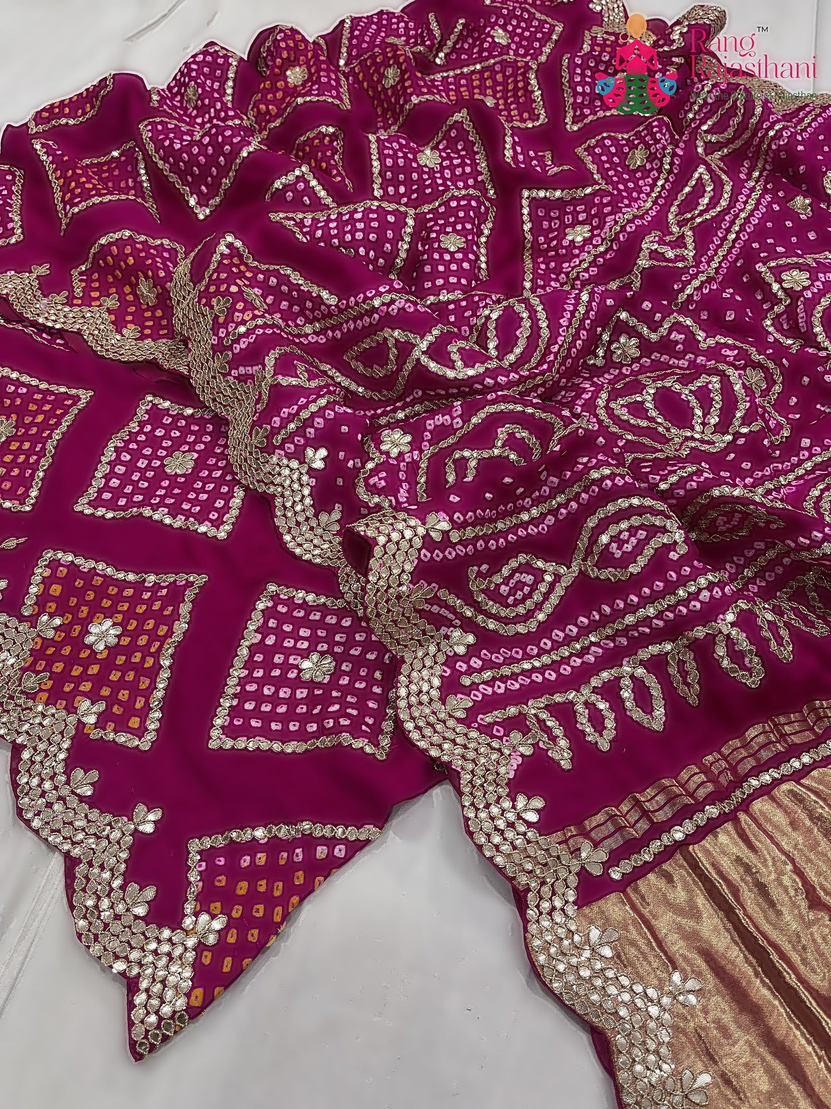 Rani Pink Pure Gaji Silk Gota Patti Work Saree : Gentle Flow