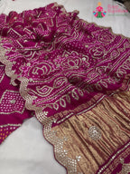 Rani Pink Pure Gaji Silk Gota Patti Work Saree : Gentle Flow