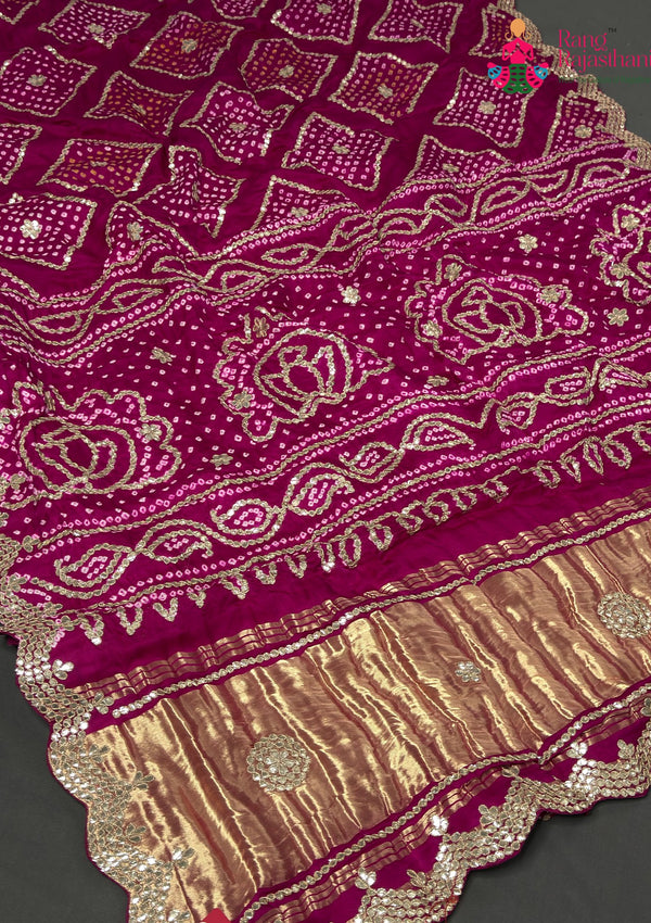Rani Pure Gaji Silk Hand Tie Dye Bandhani Gharchola Saree for Mehendi Ceremony | Handcrafted Pick