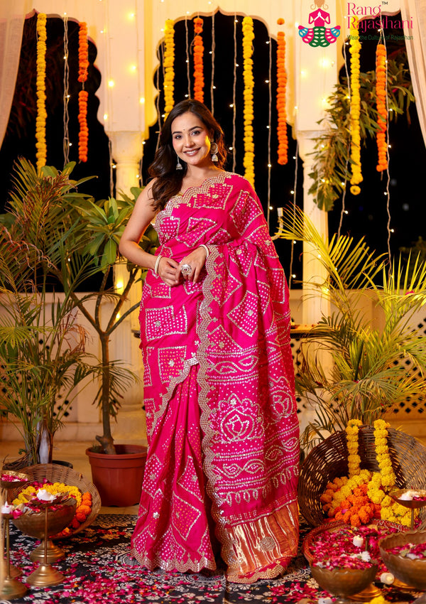 Rani Pure Gaji Silk Hand Tie Dye Bandhani Gharchola Saree for Mehendi Ceremony | Handcrafted Pick