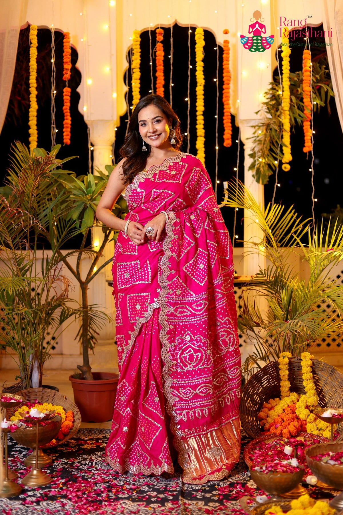 Rani Pure Gaji Silk Hand Tie Dye Bandhani Gharchola Saree for Mehendi Ceremony | Handcrafted Pick