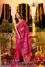 Rani Pure Gaji Silk Hand Tie Dye Bandhani Gharchola Saree for Mehendi Ceremony | Handcrafted Pick