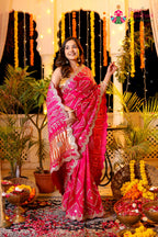 Rani Pure Gaji Silk Hand Tie Dye Bandhani Gharchola Saree for Mehendi Ceremony | Handcrafted Pick
