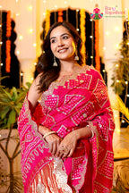 Rani Pure Gaji Silk Hand Tie Dye Bandhani Gharchola Saree for Mehendi Ceremony | Handcrafted Pick