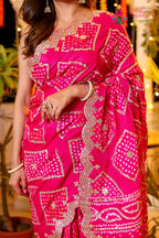 Rani Pure Gaji Silk Hand Tie Dye Bandhani Gharchola Saree for Mehendi Ceremony | Handcrafted Pick