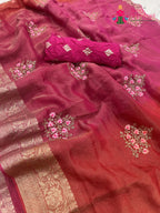 rani pure kora silk resham embroidery saree for diwali by Rang Rajasthani