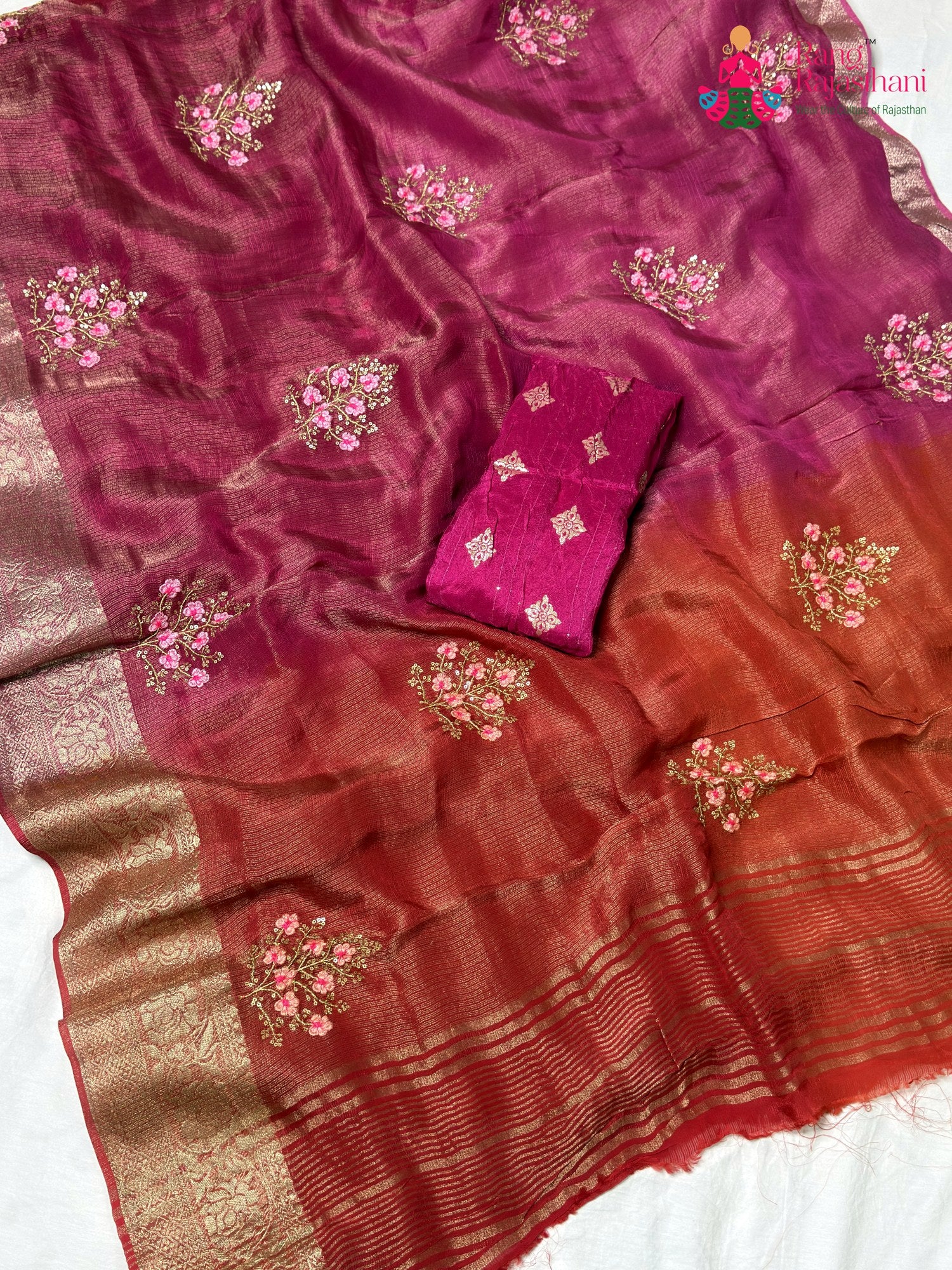 Orange Pure Tissue Silk Zari Embroidery Saree for Festive Celebration | Editor Choice