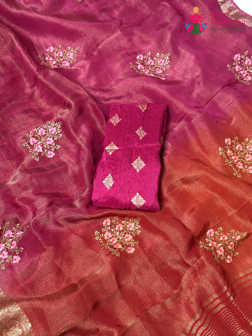 Orange Pure Tissue Silk Zari Embroidery Saree for Festive Celebration | Editor Choice main-image