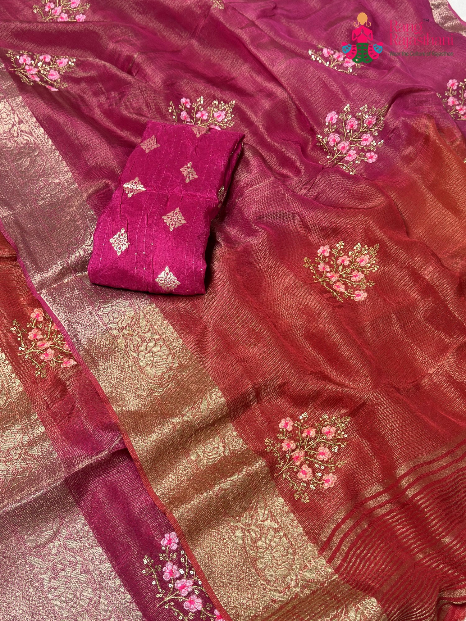 Orange Pure Tissue Silk Zari Embroidery Saree for Festive Celebration | Editor Choice