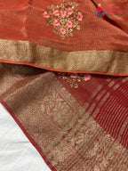 Orange Pure Tissue Silk Zari Embroidery Saree for Festive Celebration | Editor Choice