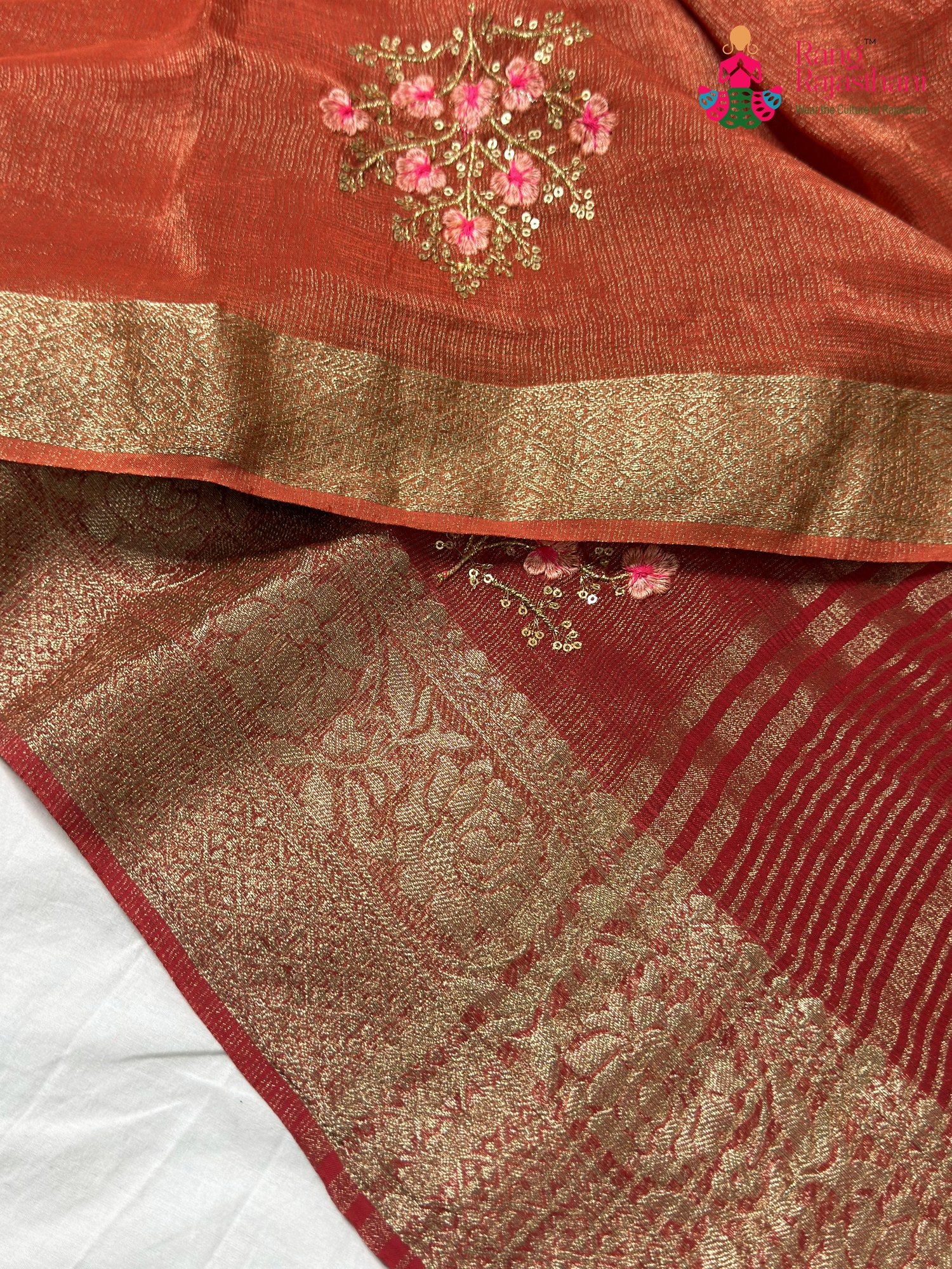 Orange Pure Tissue Silk Zari Embroidery Saree for Festive Celebration | Editor Choice