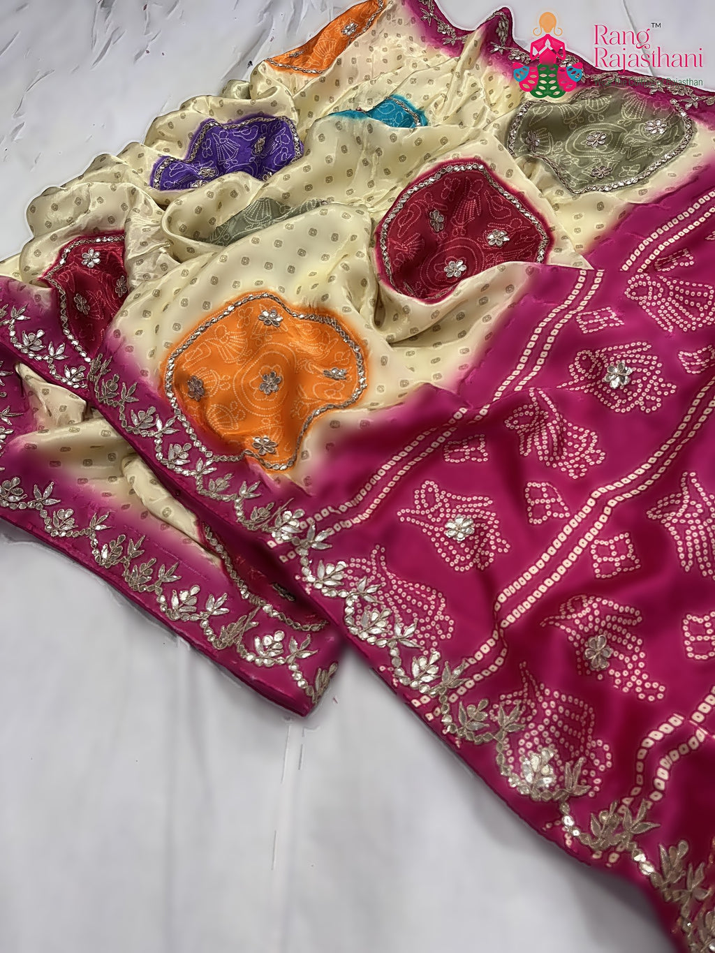 complete look of rani pure modal silk gota patti saree 