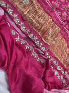 close up detailing of rani pure modal silk gota patti saree 