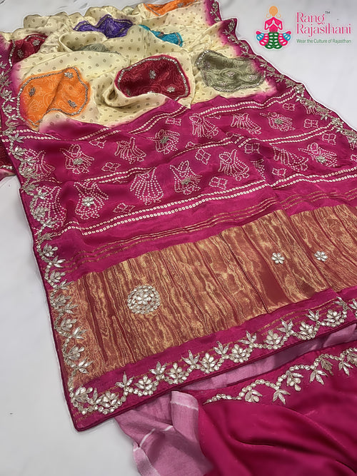 Rani Pink Pure Modal Silk Gota Patti Work Saree : Soft Charm main-image