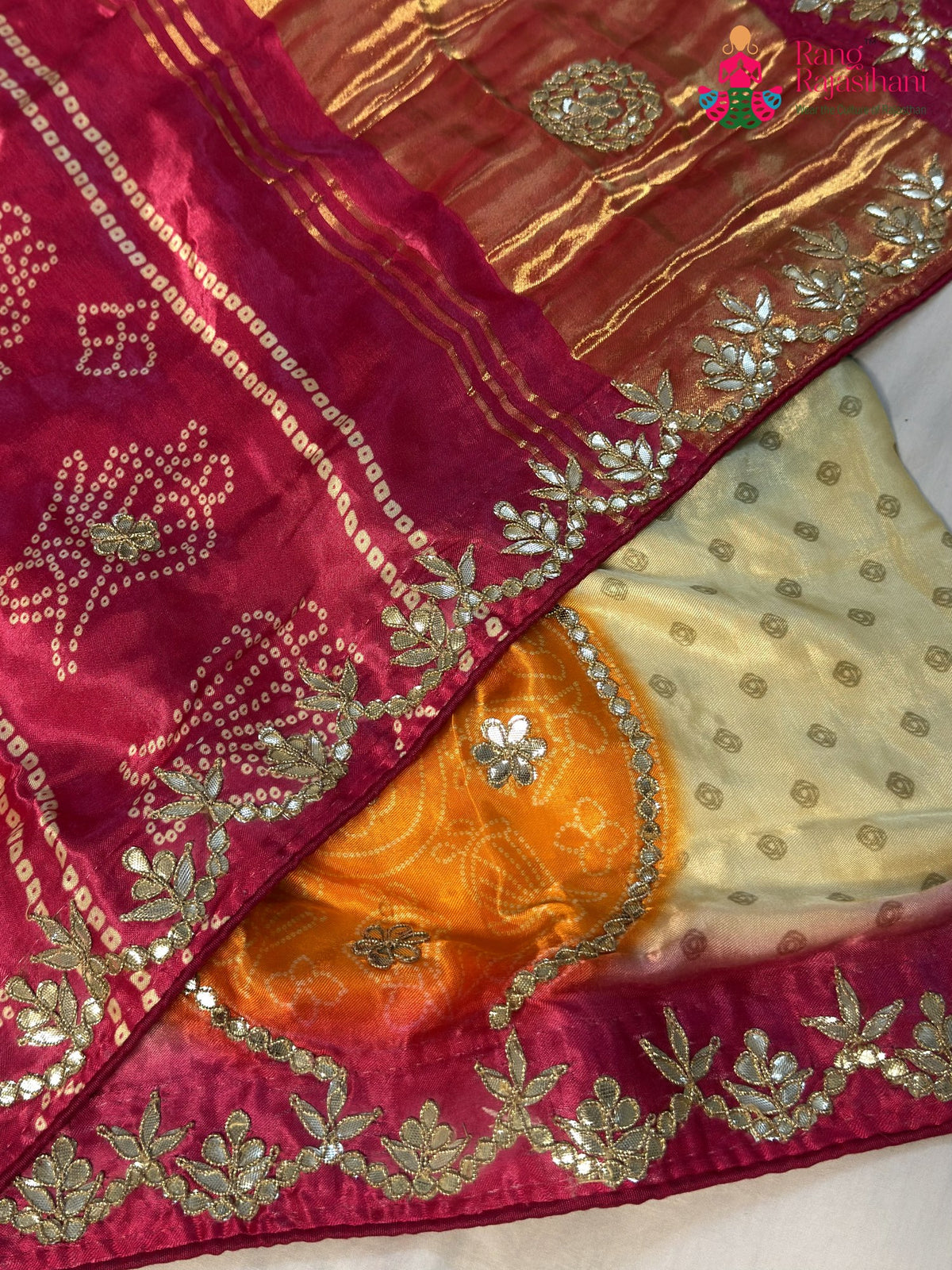 fabric texture of rani pure modal silk gota patti saree