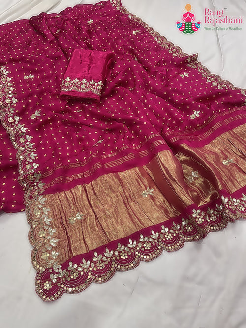 Rani Pink Pure Modal Silk Mirror Work Saree : Bright Charm main-image