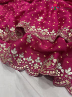 close up detailing of rani pure modal silk mirror saree 