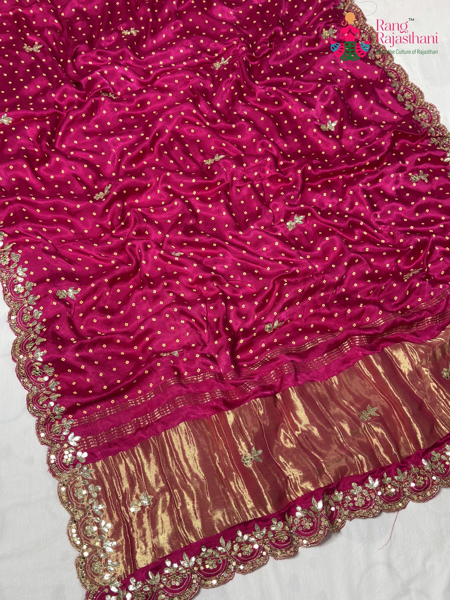 Rani Modal Mirror Chunri Saree for Wedding Reception | Style Edit
