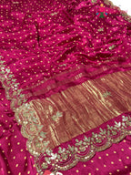 Rani Modal Mirror Chunri Saree for Wedding Reception | Style Edit