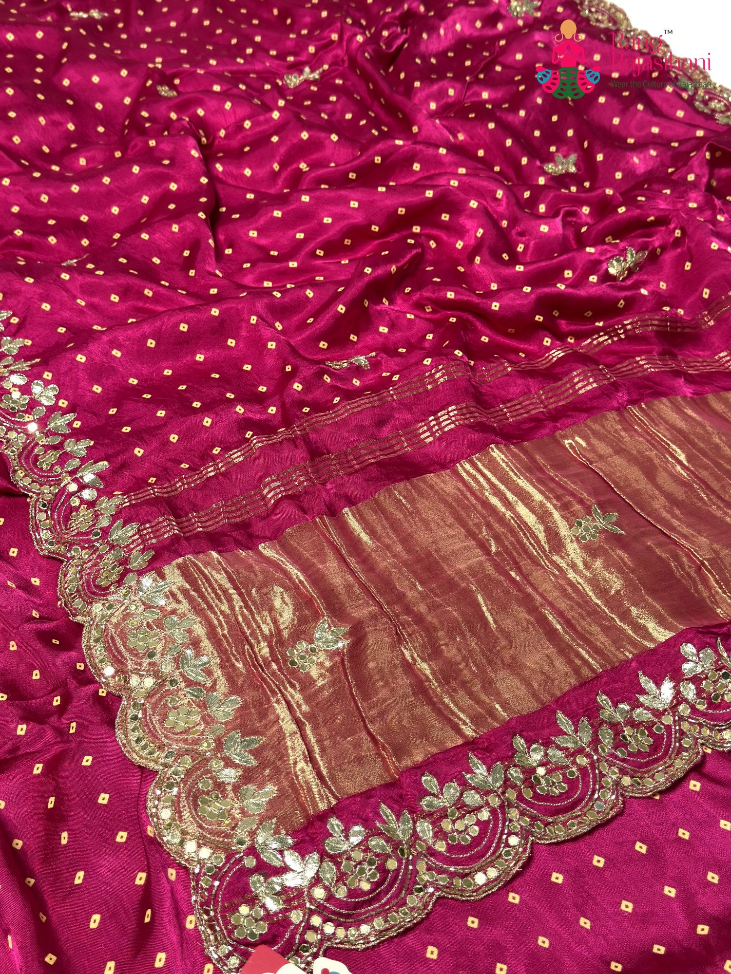 Rani Modal Mirror Chunri Saree for Wedding Reception | Style Edit