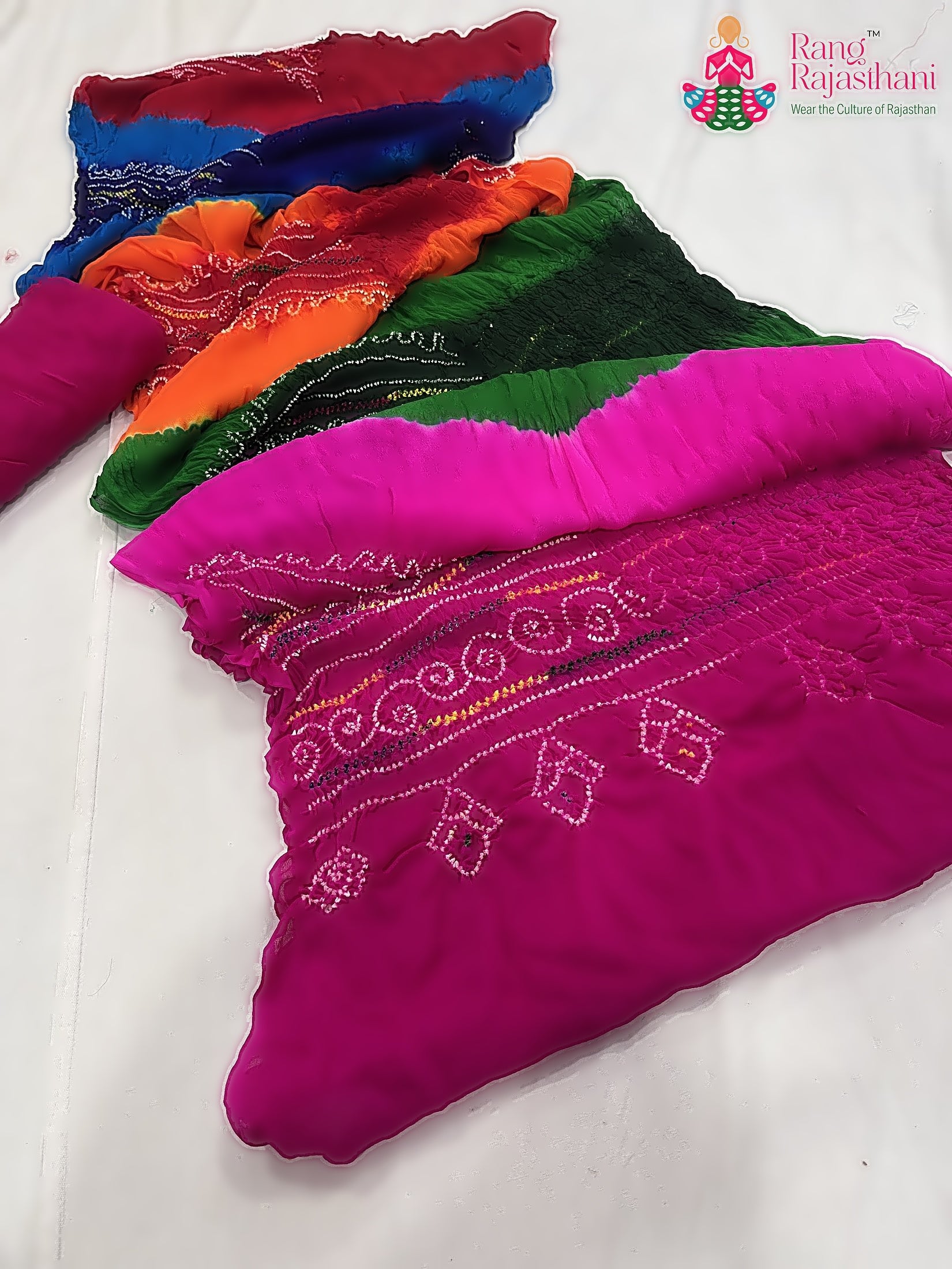 Rani Pink Pure Ojariya Bandhani Work Saree : Festive Charm