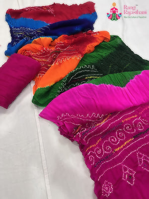 Rani Pure Ojariya Hand Tie Dye Bandhani Chunri Saree for Mayra Ceremony | Refined Pick