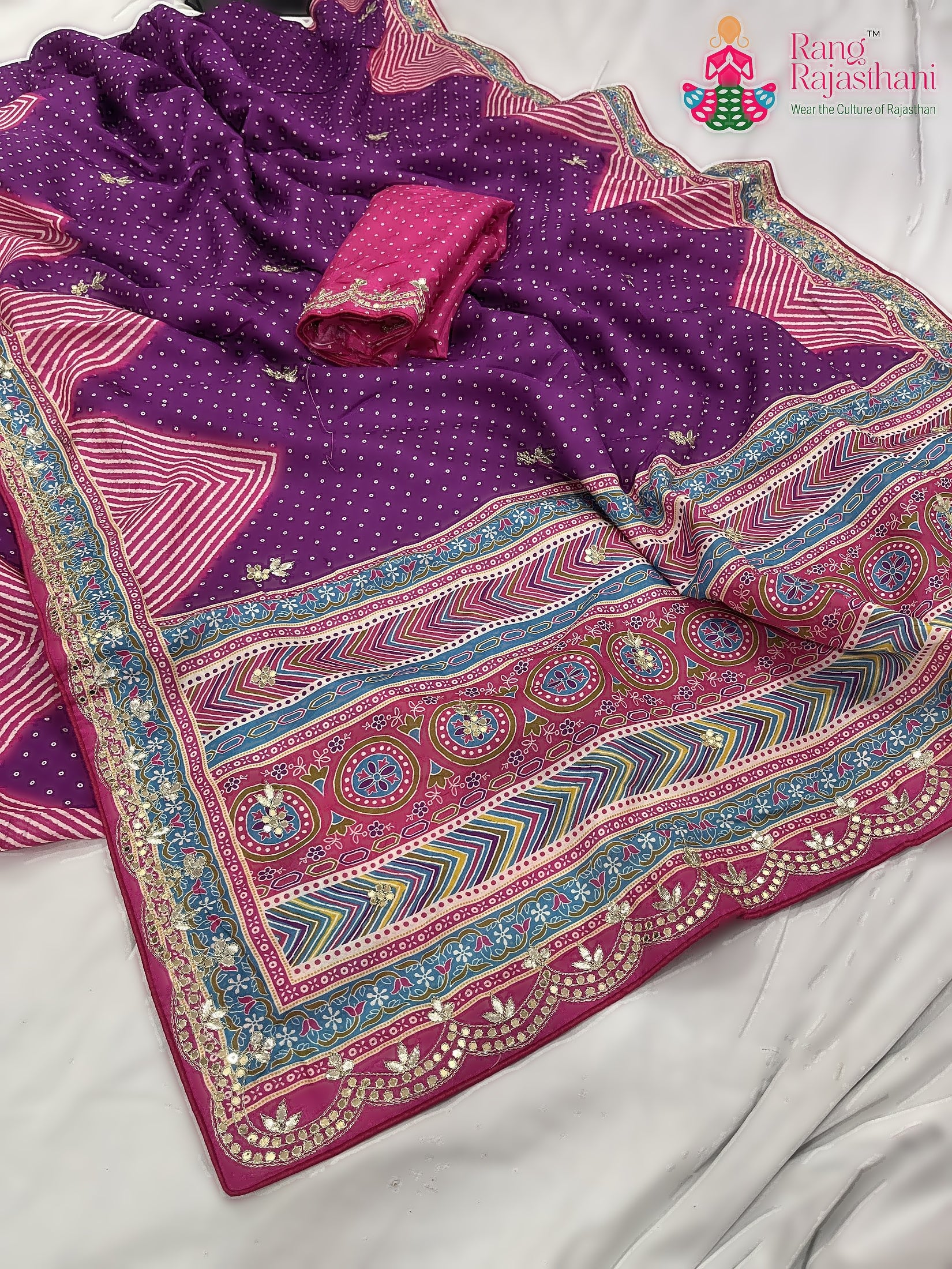Purple Pure Russian Silk Gota Patti Work Saree : Gentle Grace