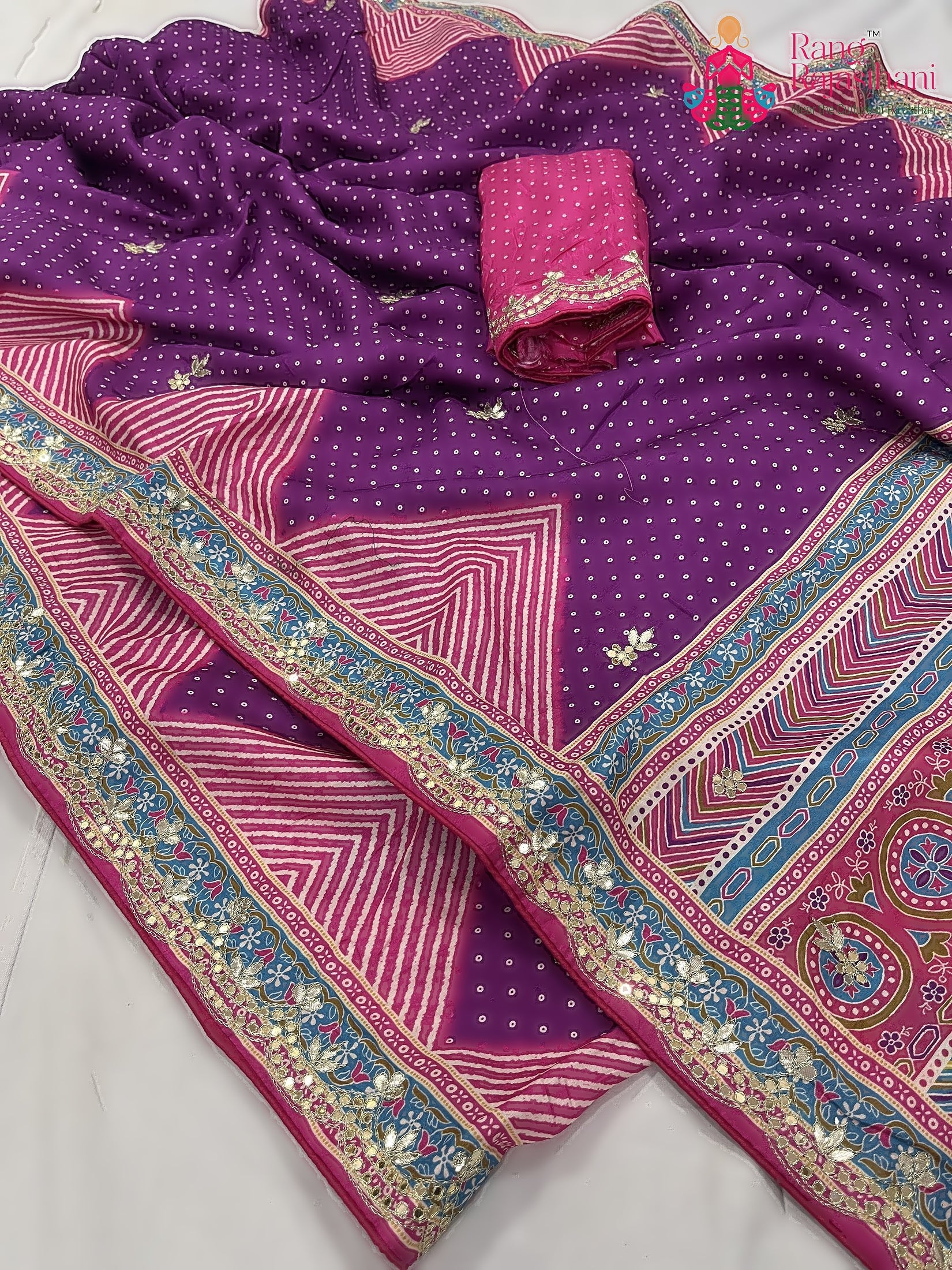 Purple Pure Russian Silk Gota Patti Work Saree : Gentle Grace