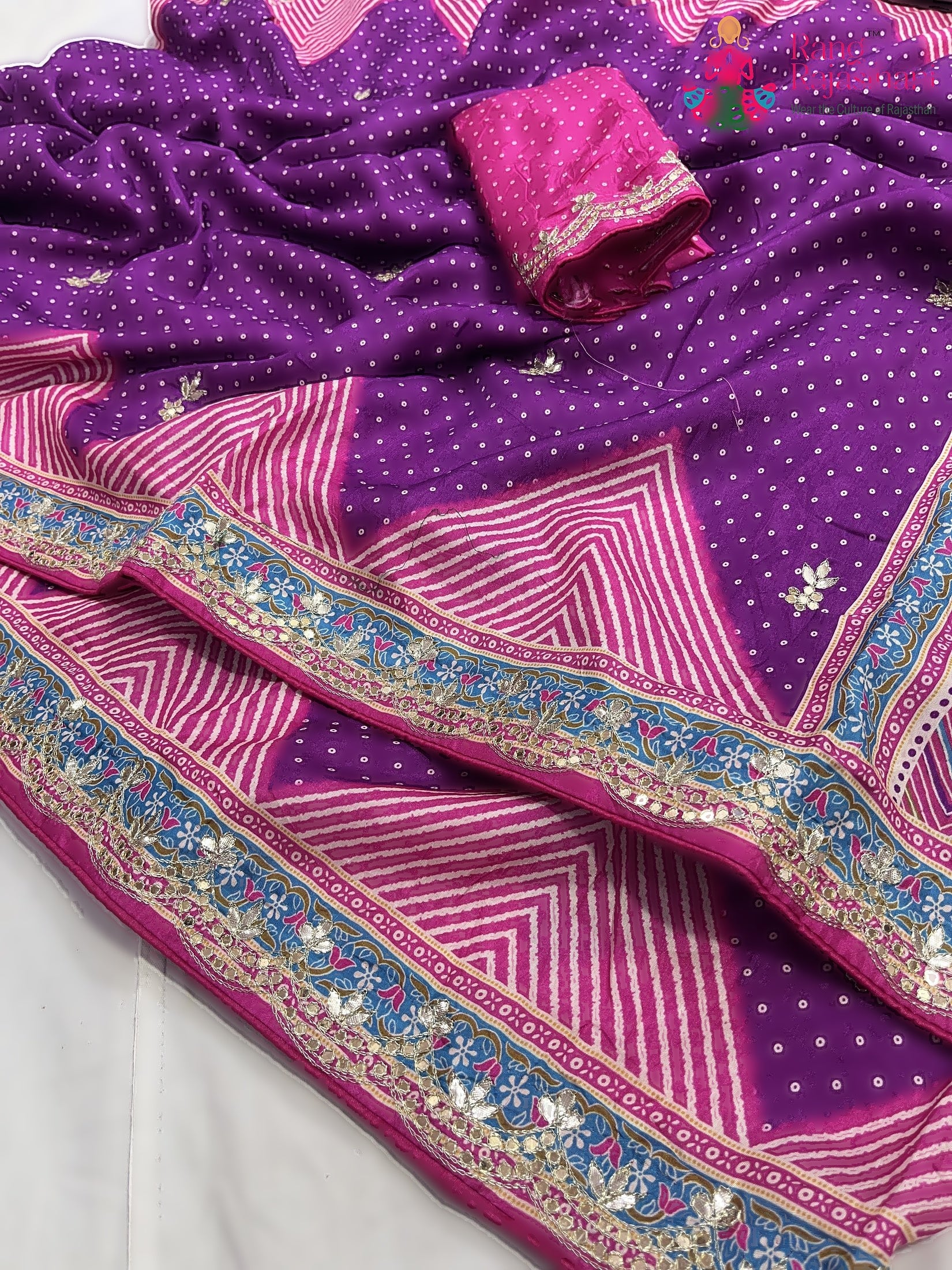 Purple Pure Russian Silk Gota Patti Work Saree : Gentle Grace