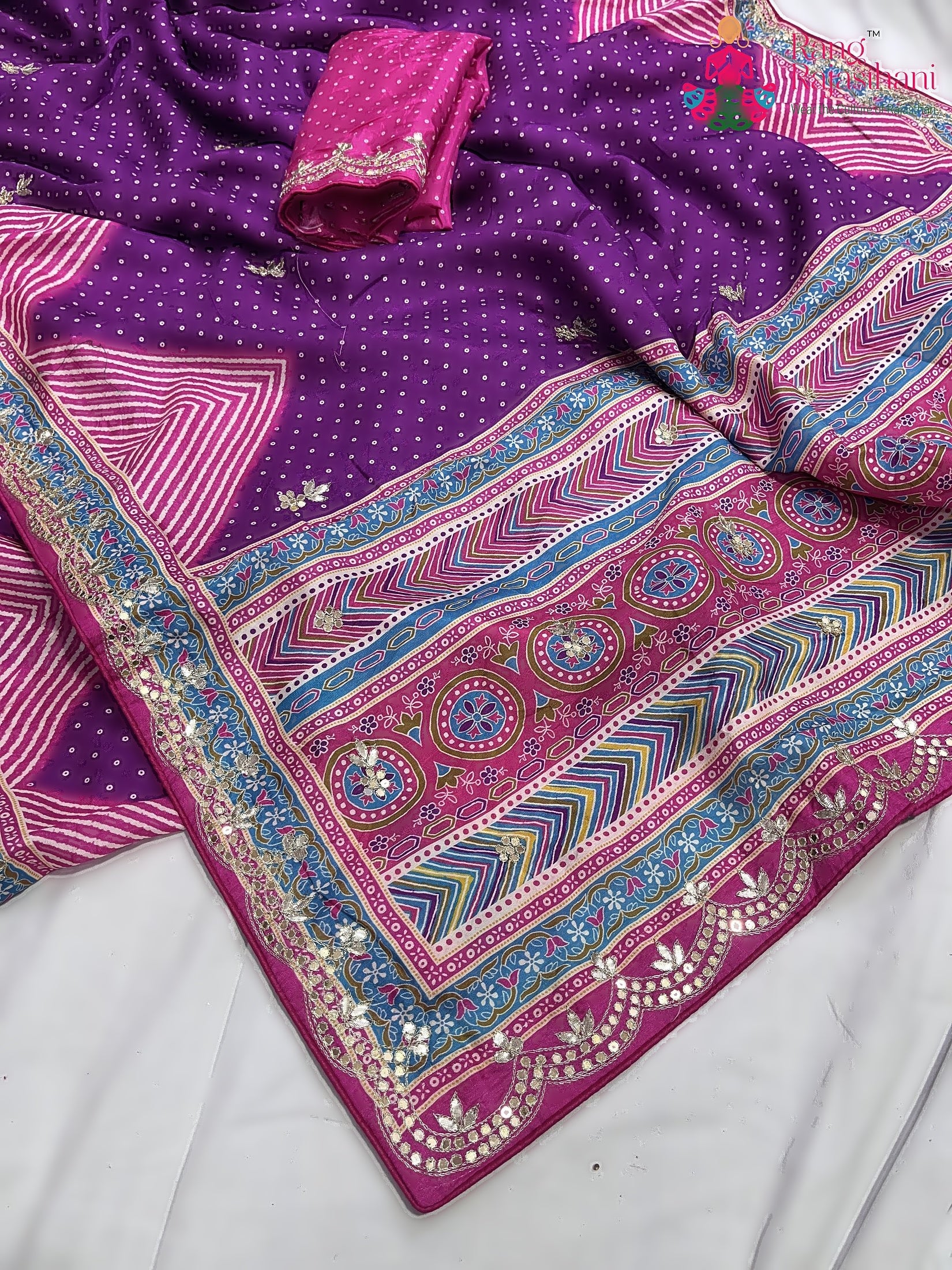 Purple Pure Russian Silk Gota Patti Work Saree : Gentle Grace