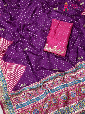 Purple Pure Russian Silk Gota Patti Saree for Mayra Ceremony | Buy Online