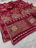 rani pure Russian silk bandhani saree for mehendi ceremony by Rang Rajasthani