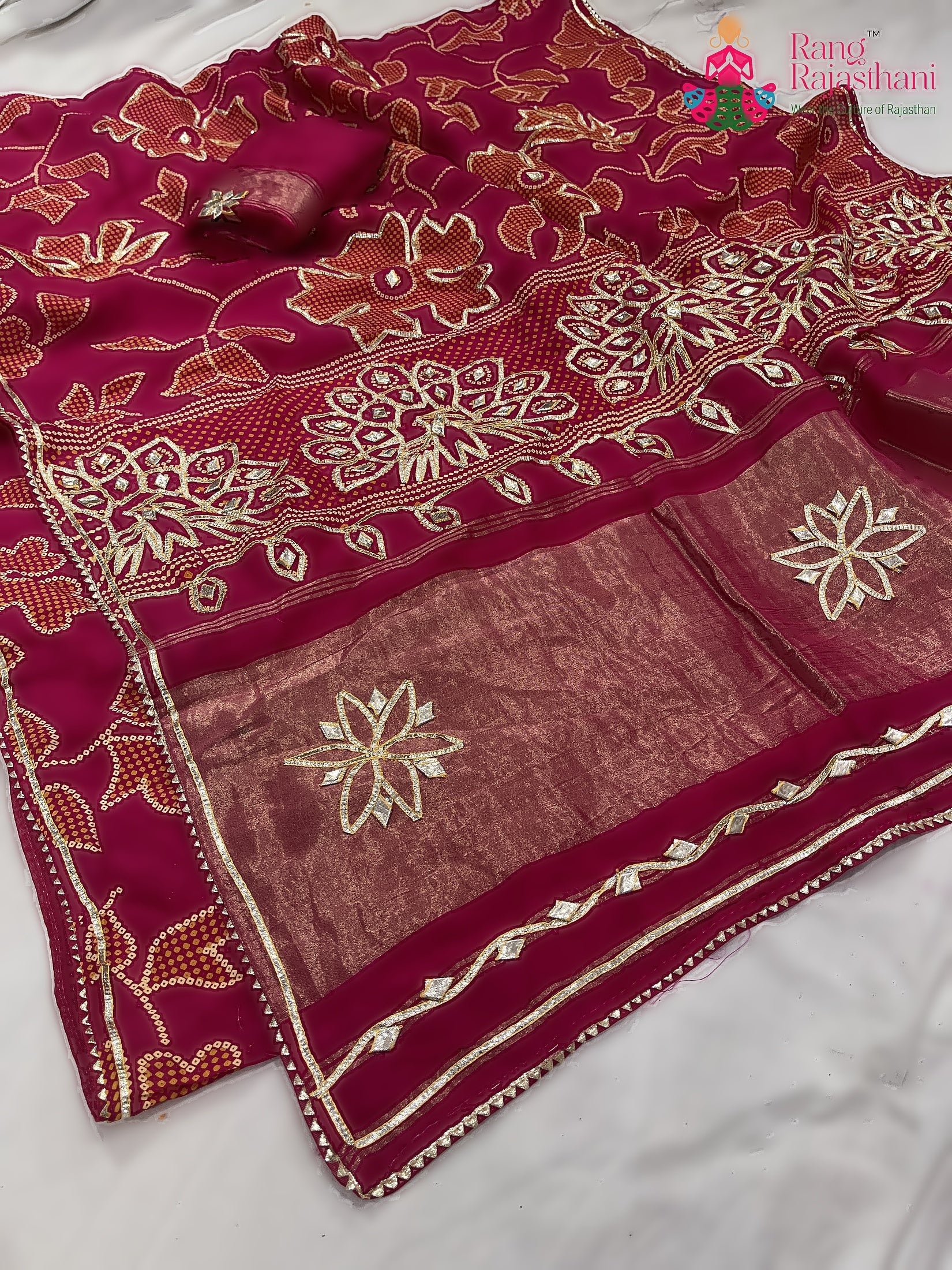 Rani Pink Pure Russian Silk Bandhani Work Saree : Bright Charm