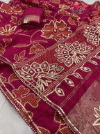 border detailing of rani pure Russian silk bandhani saree 