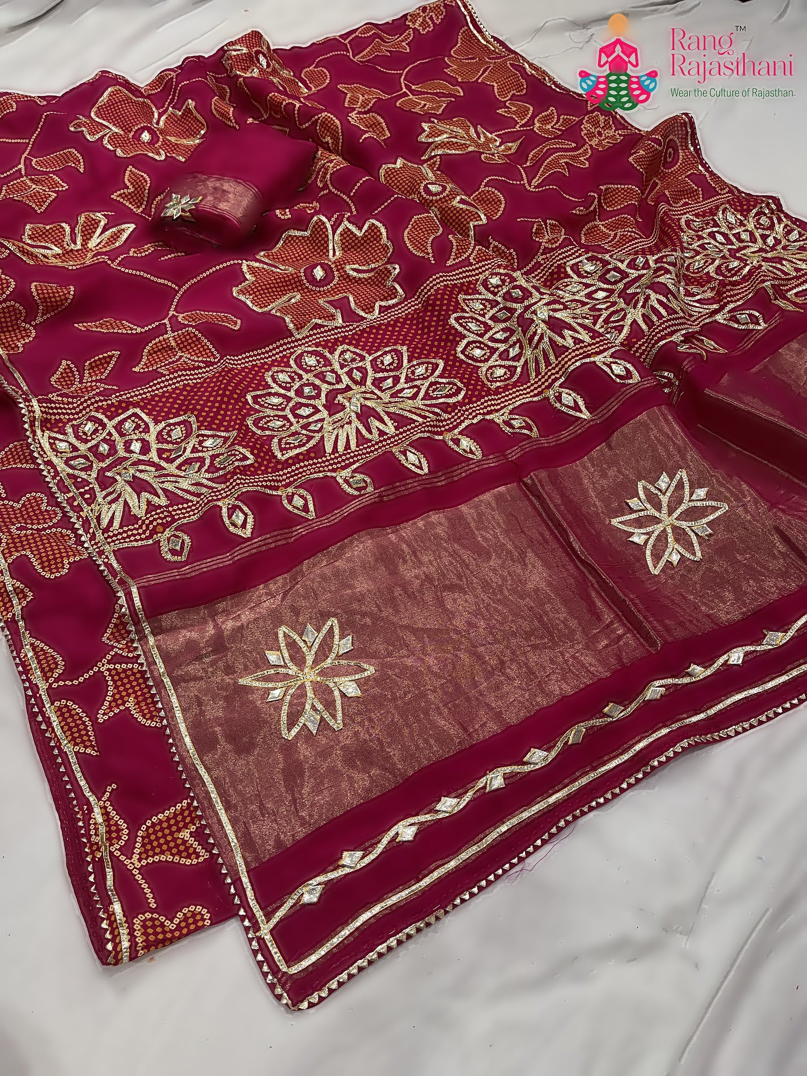 Rani Pink Pure Russian Silk Bandhani Work Saree : Bright Charm