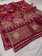 pallu detailing of rani pure Russian silk bandhani saree 