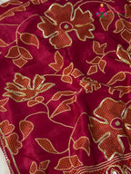 close up view of rani pure russsian silk bandhani saree