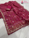 Rani Pink Pure Russian Silk Gota Patti Work Saree : Soft Balance