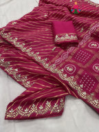 Rani Pink Pure Russian Silk Gota Patti Work Saree : Soft Balance