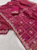 Rani Pink Pure Russian Silk Gota Patti Work Saree : Soft Balance