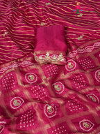 Rani Pure Russian Silk Gota Patti Leheriya Saree for Mayra Ceremony | Fashion Edit