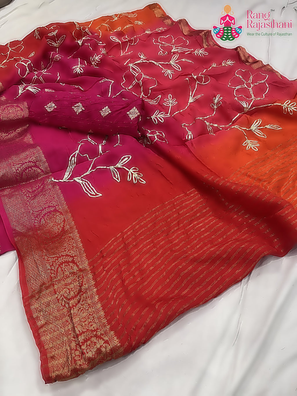 complete look of rani pure Russian silk gota patti saree 