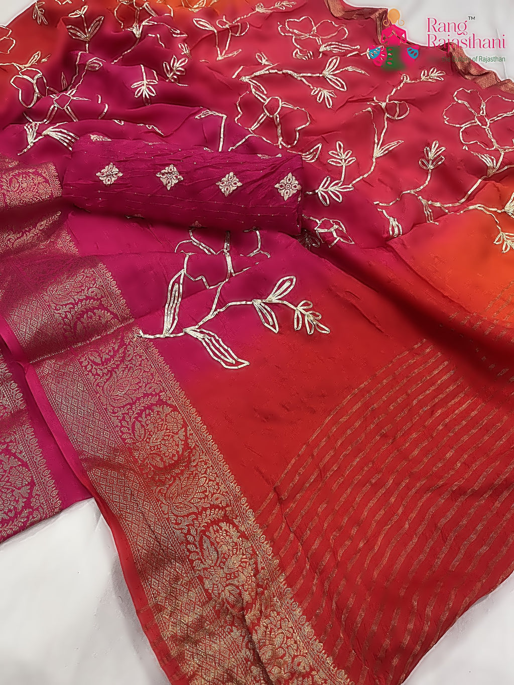 rani pure Russian silk gota patti saree for diwali by Rang Rajasthani