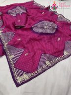 close up detailing of rani pure Russian silk gota patti saree 